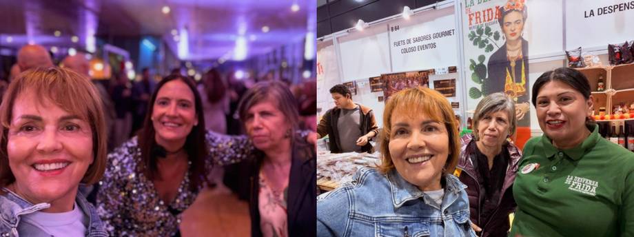 Dos imágenes: mujeres en un ambiente nocturno y en el stand La Despensa de Frida en Gastrónoma Valencia 2026.